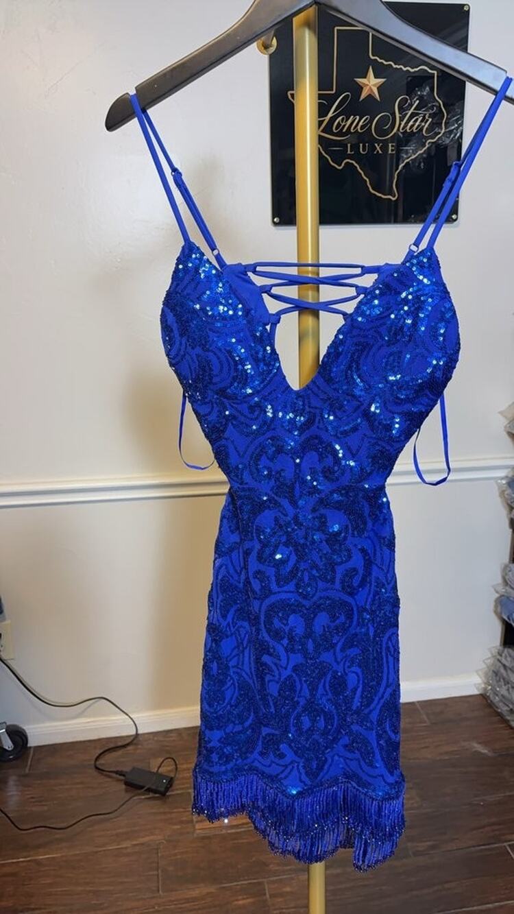 Windsor Royal Blue Sequin Fringe Mini Dress Size L